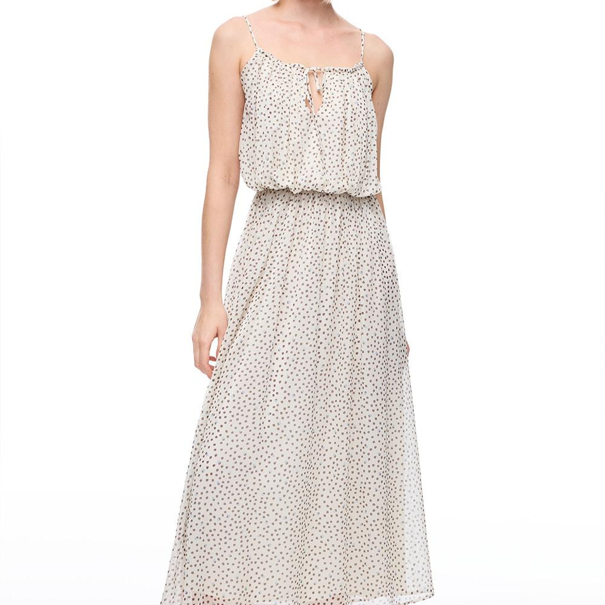 Açık Bej Fidos Regular Fit Puantiyeli Uzun Boy Elbise