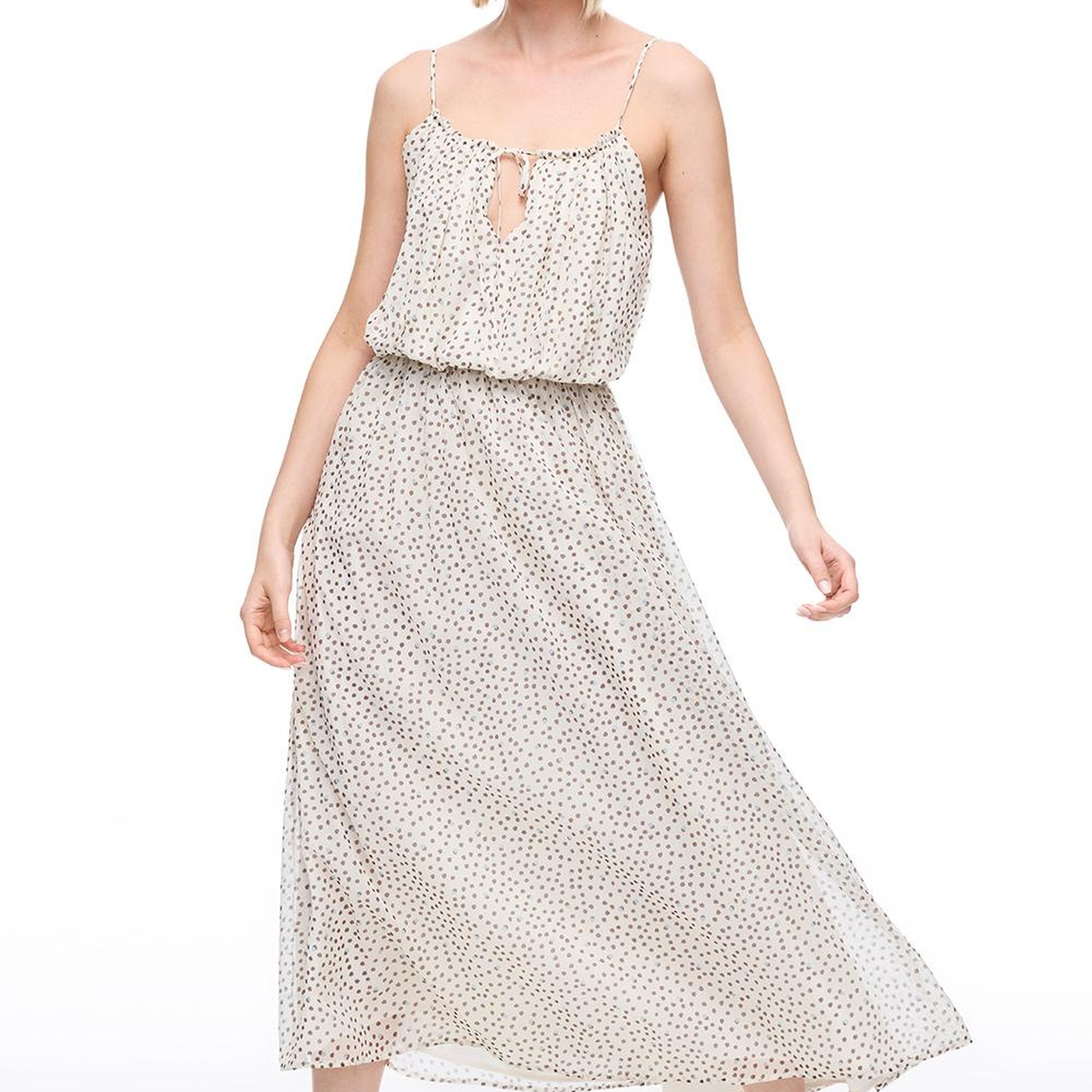 Açık Bej Fidos Regular Fit Puantiyeli Uzun Boy Elbise