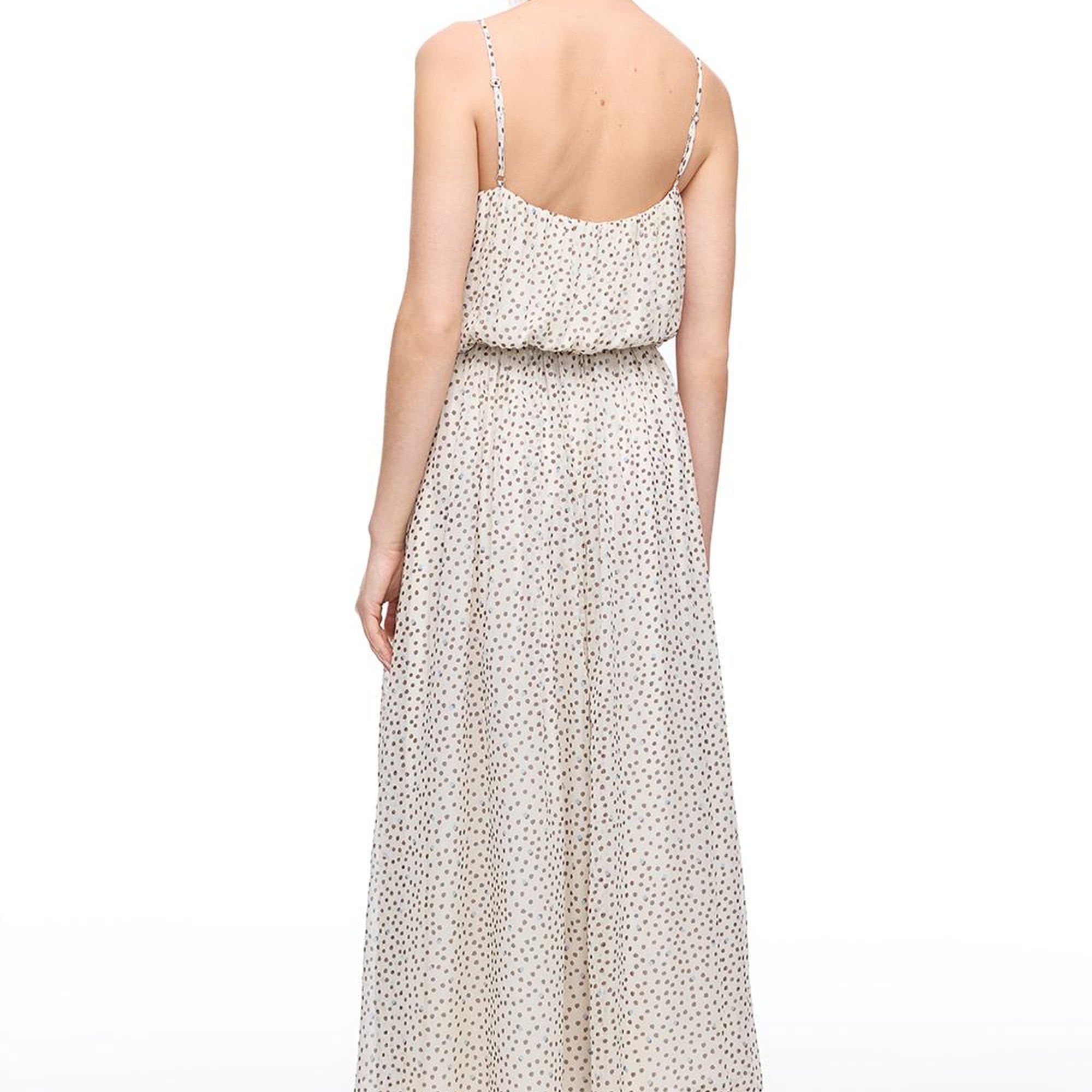 Açık Bej Fidos Regular Fit Puantiyeli Uzun Boy Elbise