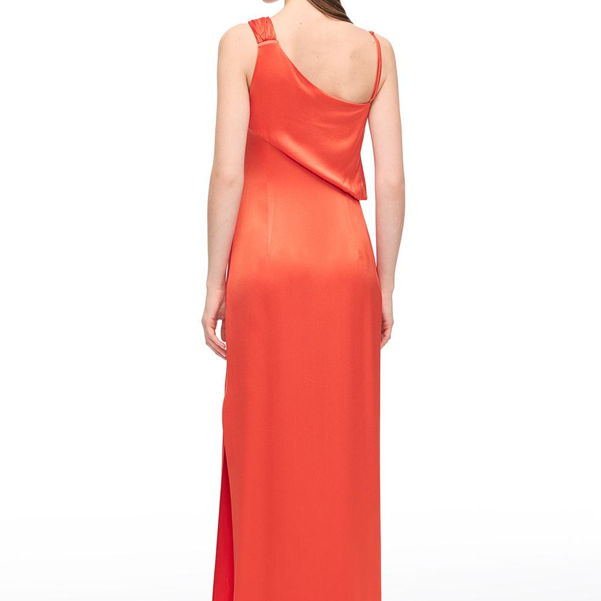 Tek Omuzlu Saten Uzun Elbise