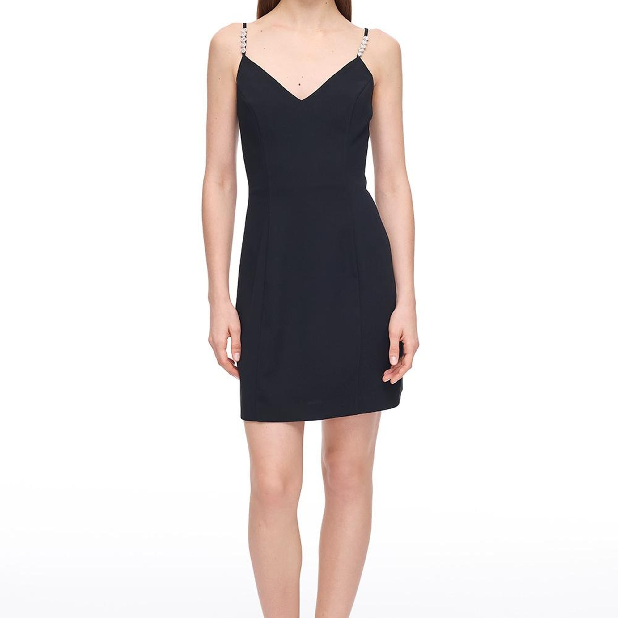 V Yaka Mini Saten Görünümlü Elbise