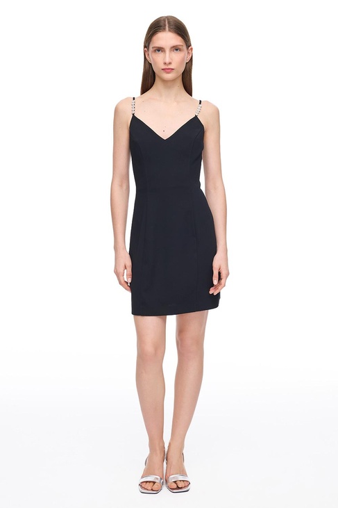  V Yaka Mini Saten Görünümlü Elbise