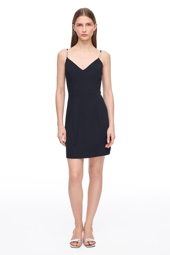  V Yaka Mini Saten Görünümlü Elbise