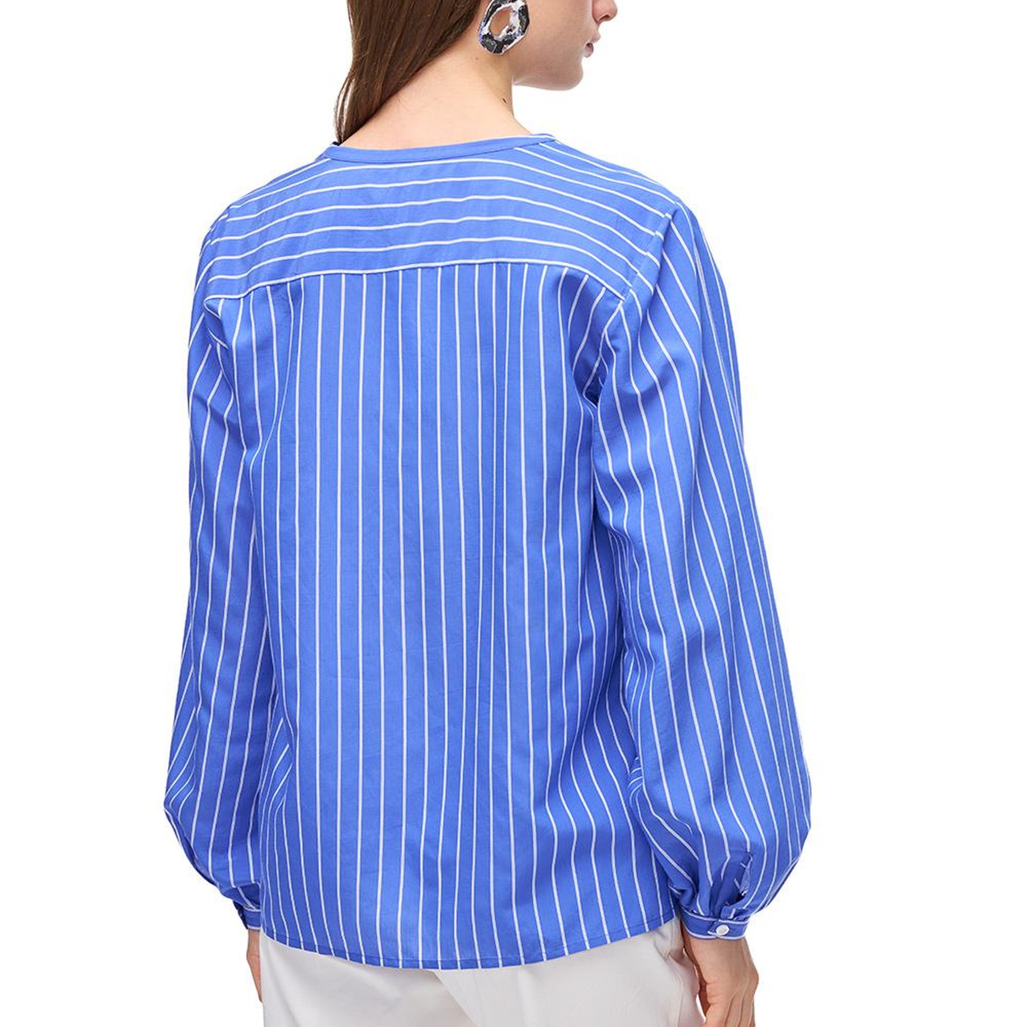 Saks Metz Rahat Kalıp Bisiklet Yaka Çizgili Bluz