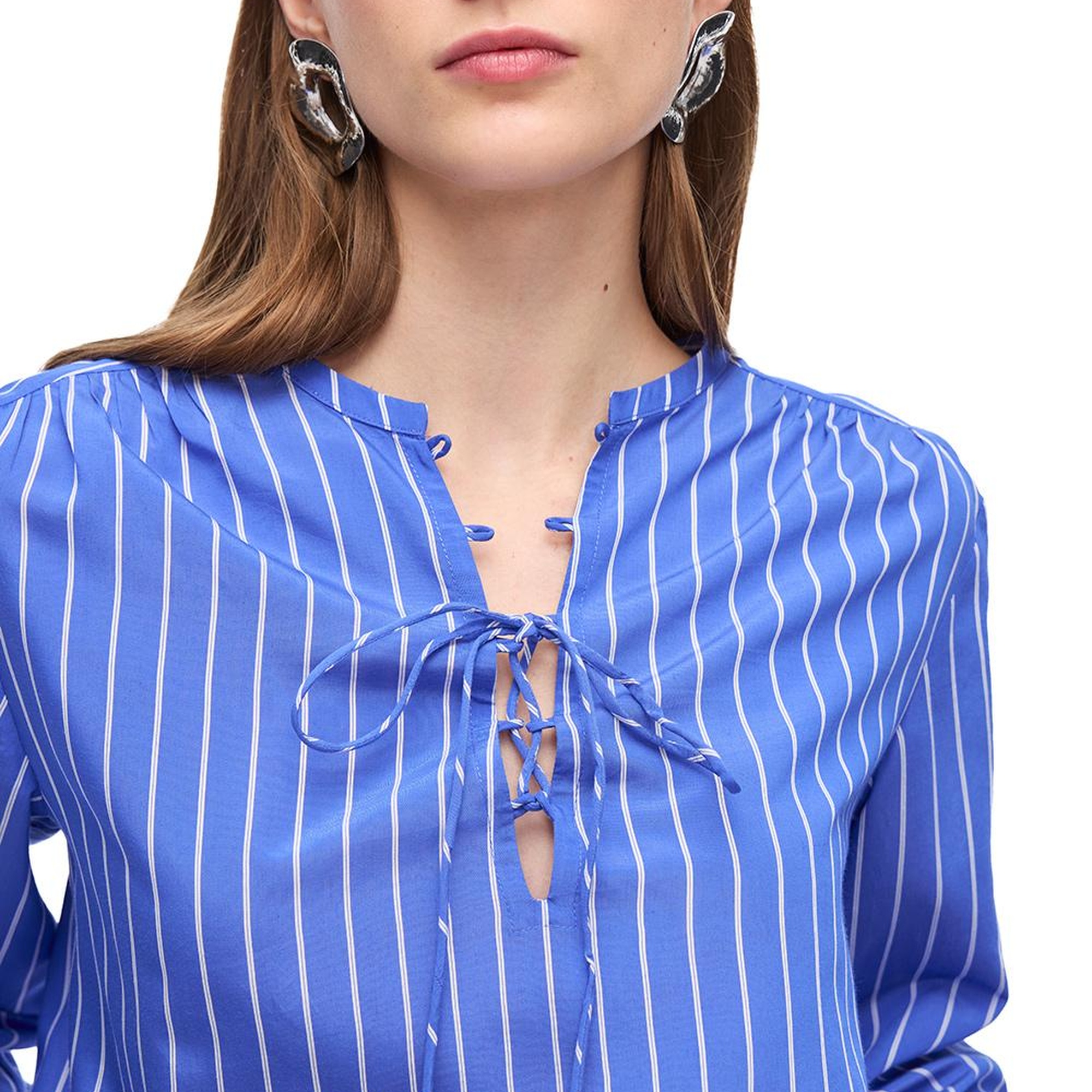 Saks Metz Rahat Kalıp Bisiklet Yaka Çizgili Bluz