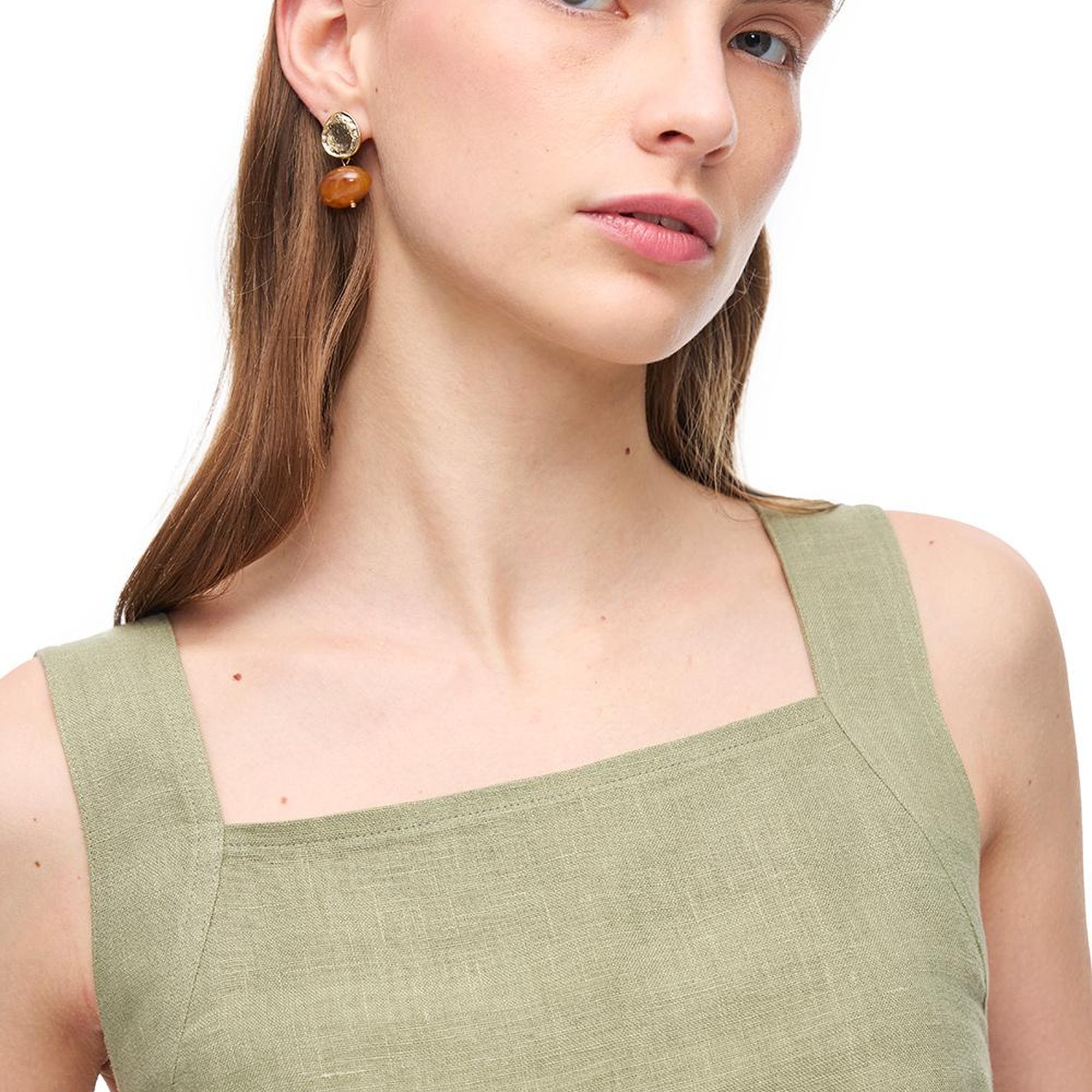 Haki Holas Rahat Kalıp Kare Yaka Bluz