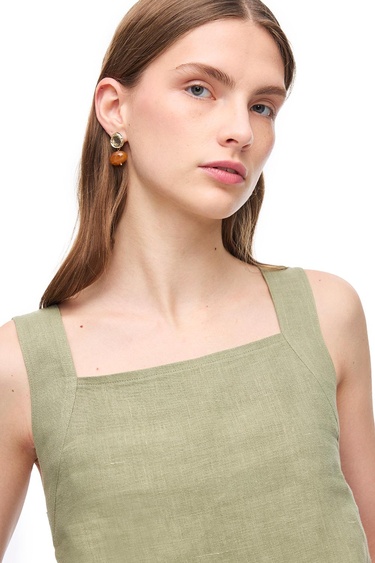  Haki Holas Rahat Kalıp Kare Yaka Bluz