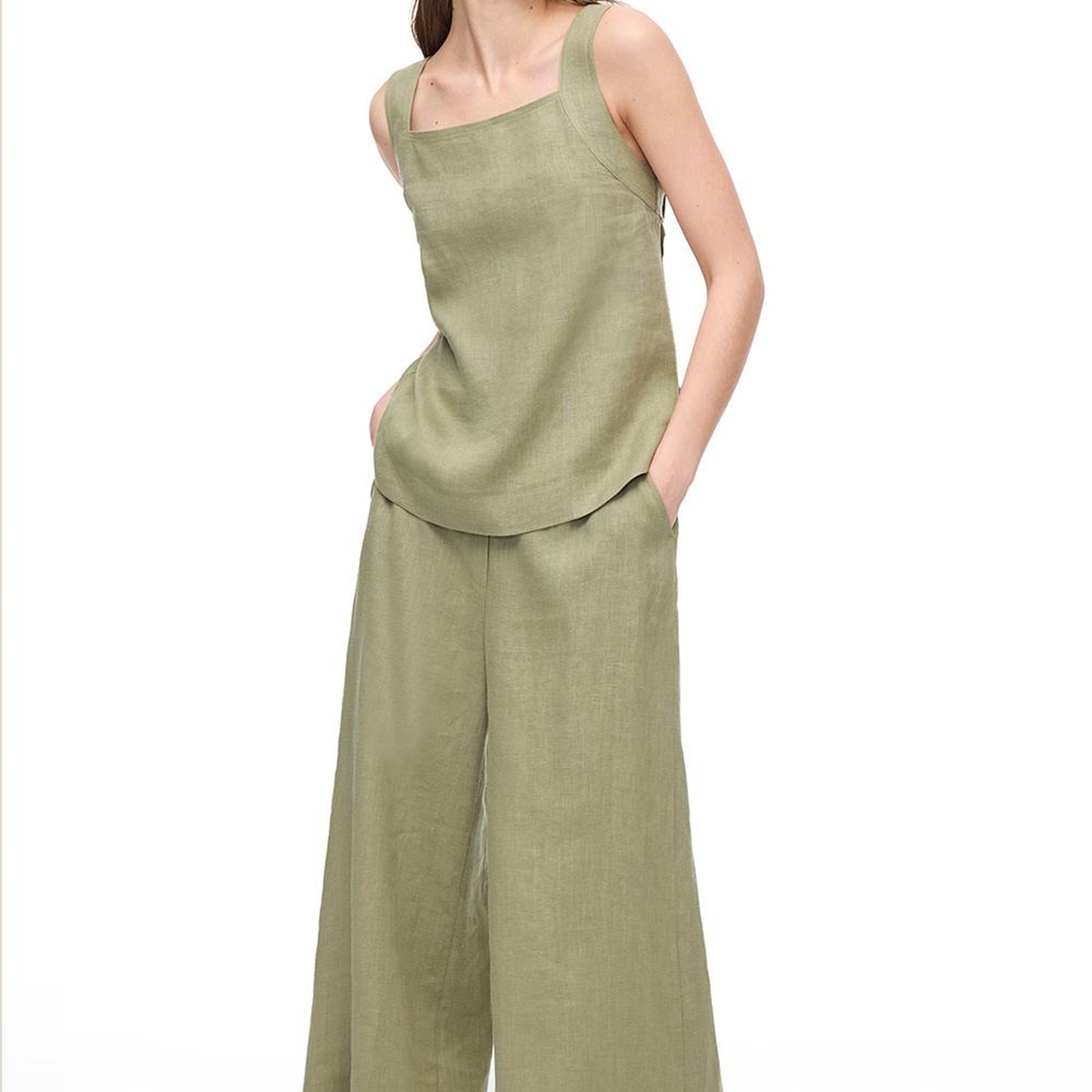 Haki Holas Rahat Kalıp Kare Yaka Bluz