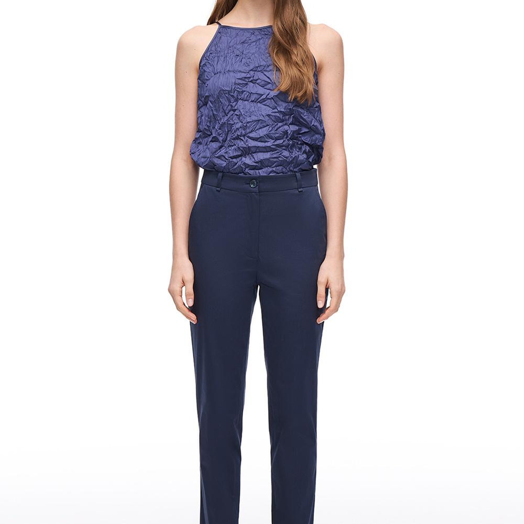 Lacivert Milos Slim Fit Yüksek Bel Pantolon