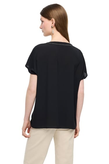  Siyah Ametist Rahat Kalıp V-Yaka Bluz