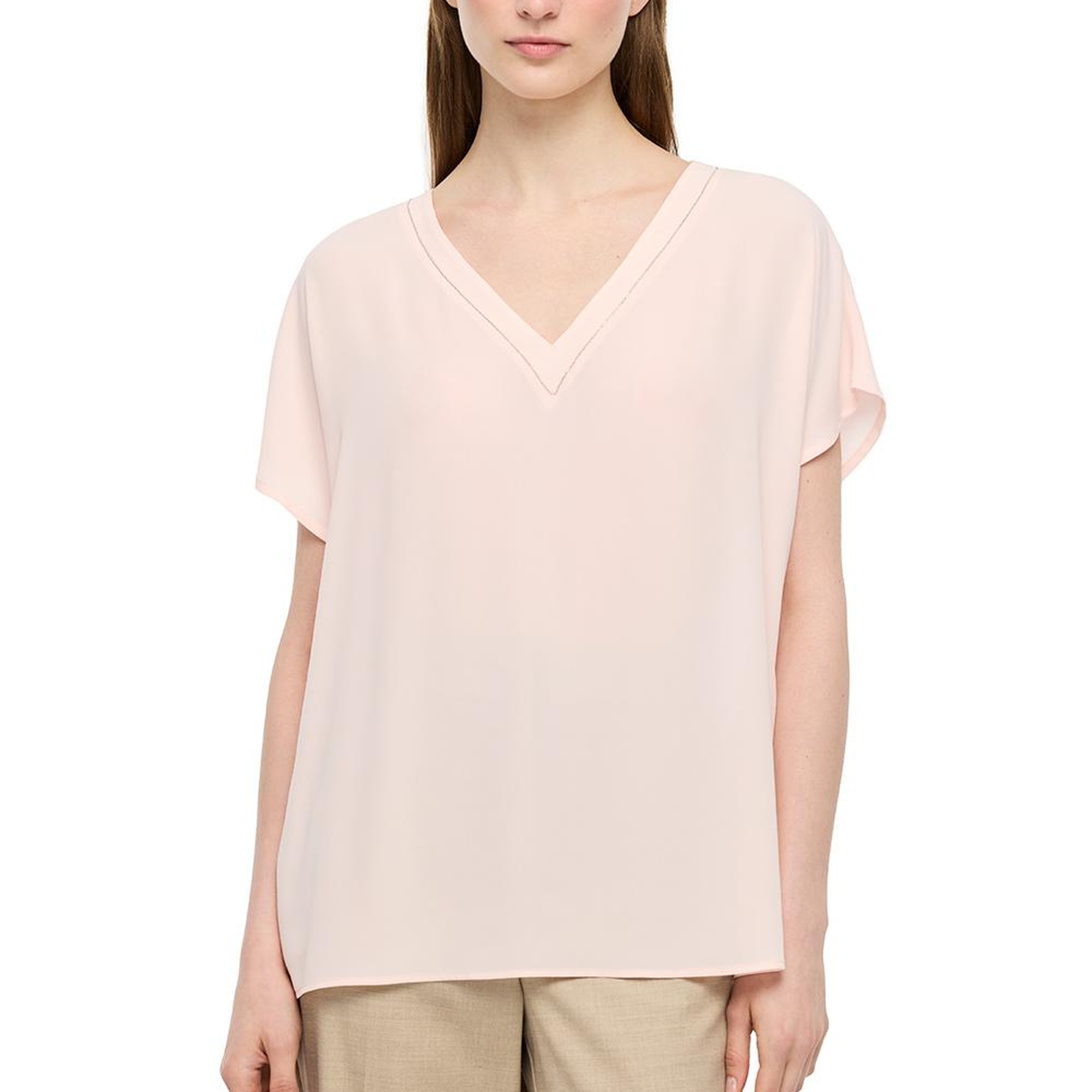 Pudra Ametist Rahat Kalıp V-Yaka Bluz