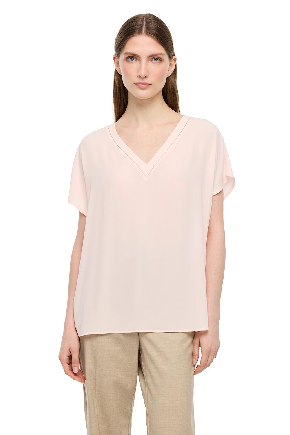  Pudra Ametist Rahat Kalıp V-Yaka Bluz