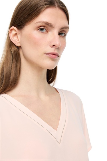  Pudra Ametist Rahat Kalıp V-Yaka Bluz