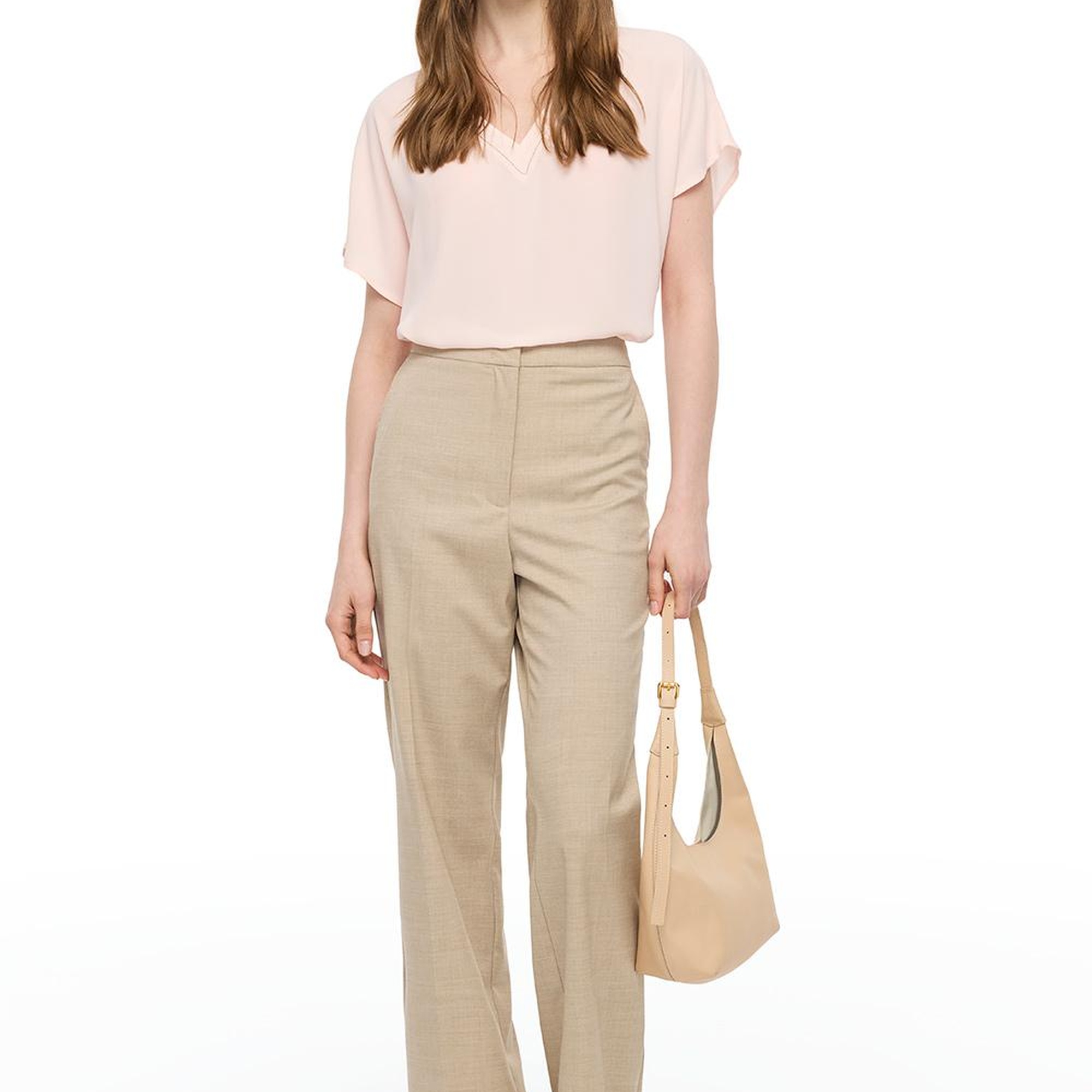 Pudra Ametist Rahat Kalıp V-Yaka Bluz