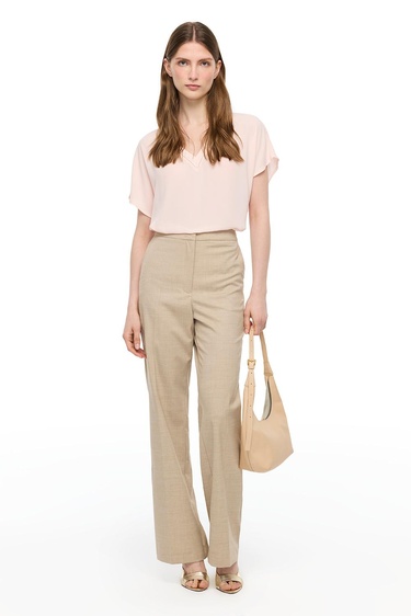  Pudra Ametist Rahat Kalıp V-Yaka Bluz