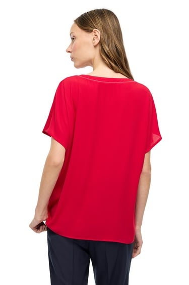  Kırmızı Ametist Rahat Kalıp V-Yaka Bluz