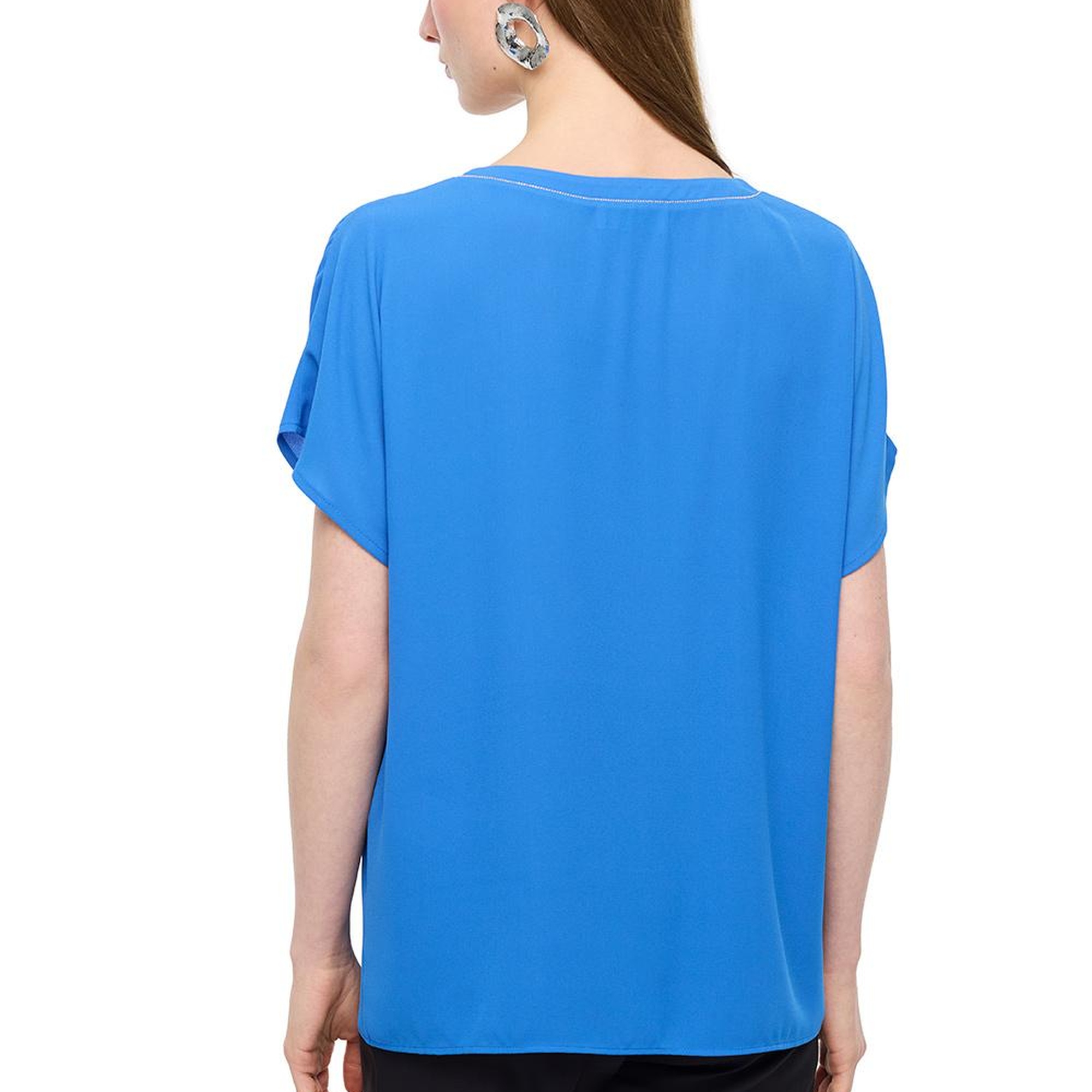 Saks Ametist Rahat Kalıp V-Yaka Bluz