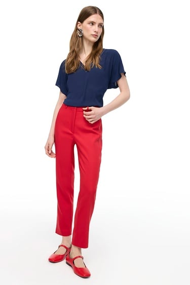  Lacivert Ametist Rahat Kalıp V-Yaka Bluz