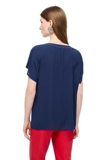  Lacivert Ametist Rahat Kalıp V-Yaka Bluz