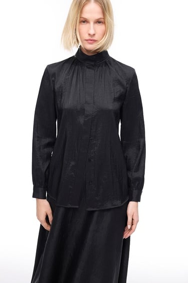  Düğmeli Uzun Kollu Poliamid Bluz