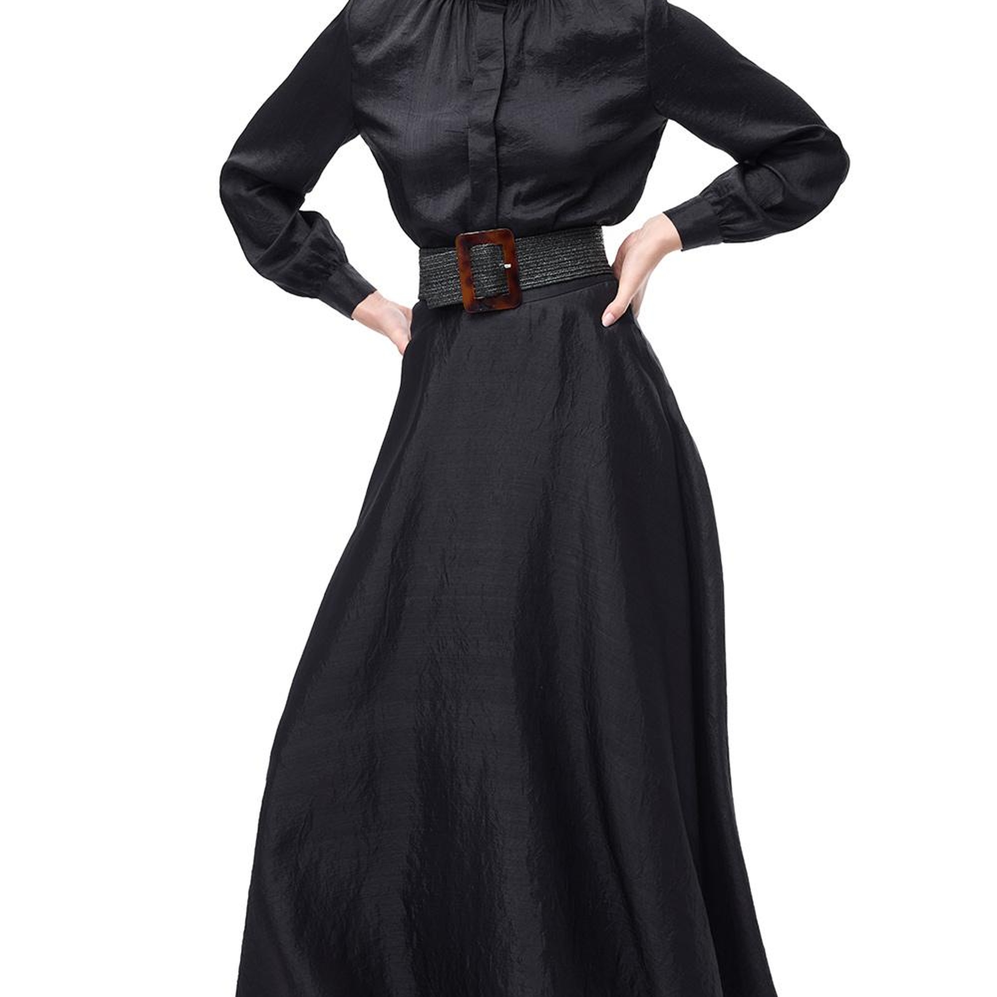 Düğmeli Uzun Kollu Poliamid Bluz