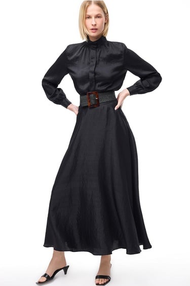  Düğmeli Uzun Kollu Poliamid Bluz