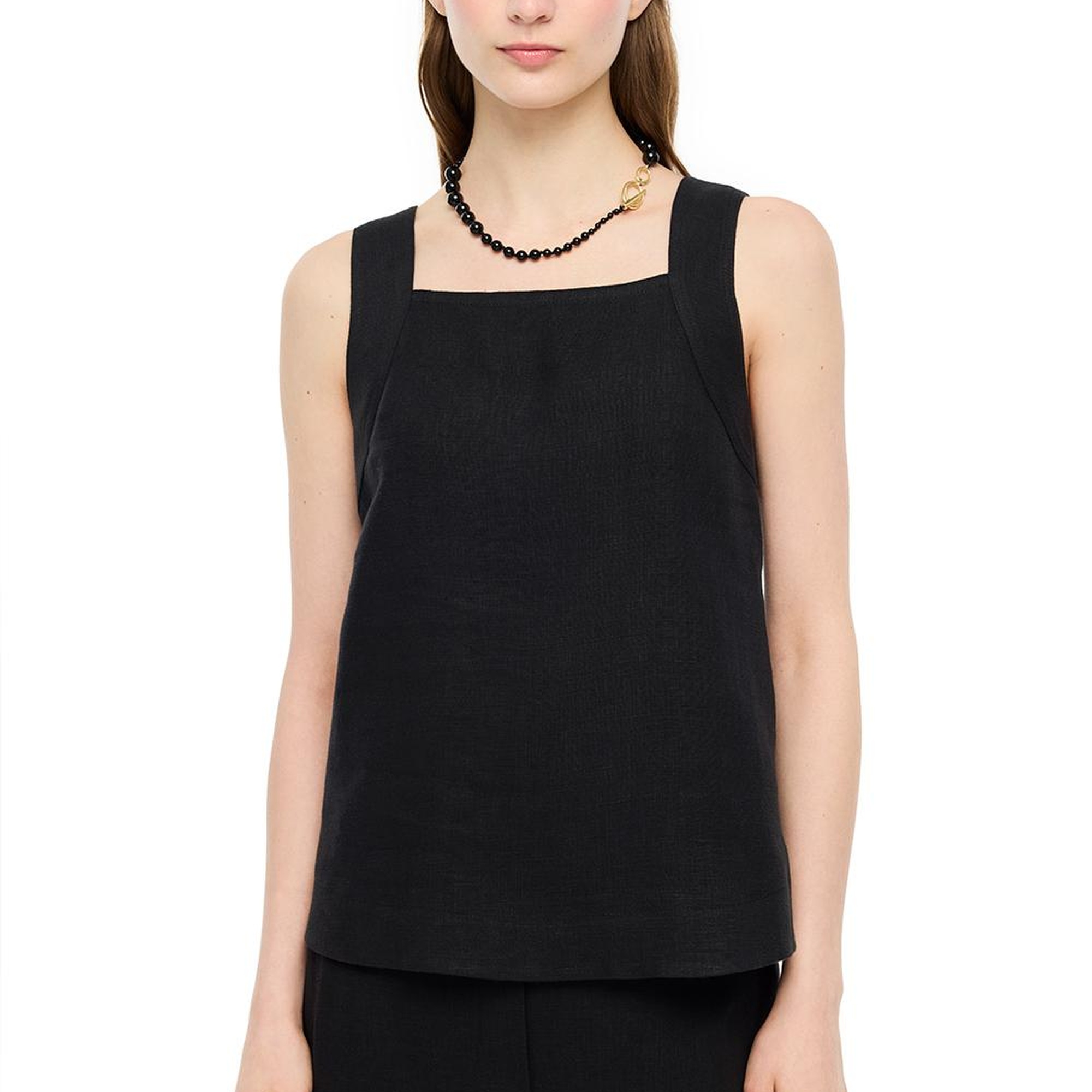 Siyah Holas Rahat Kalıp Kare Yaka Bluz