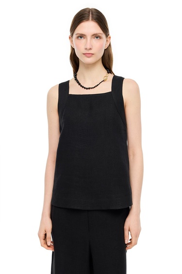  Siyah Holas Rahat Kalıp Kare Yaka Bluz