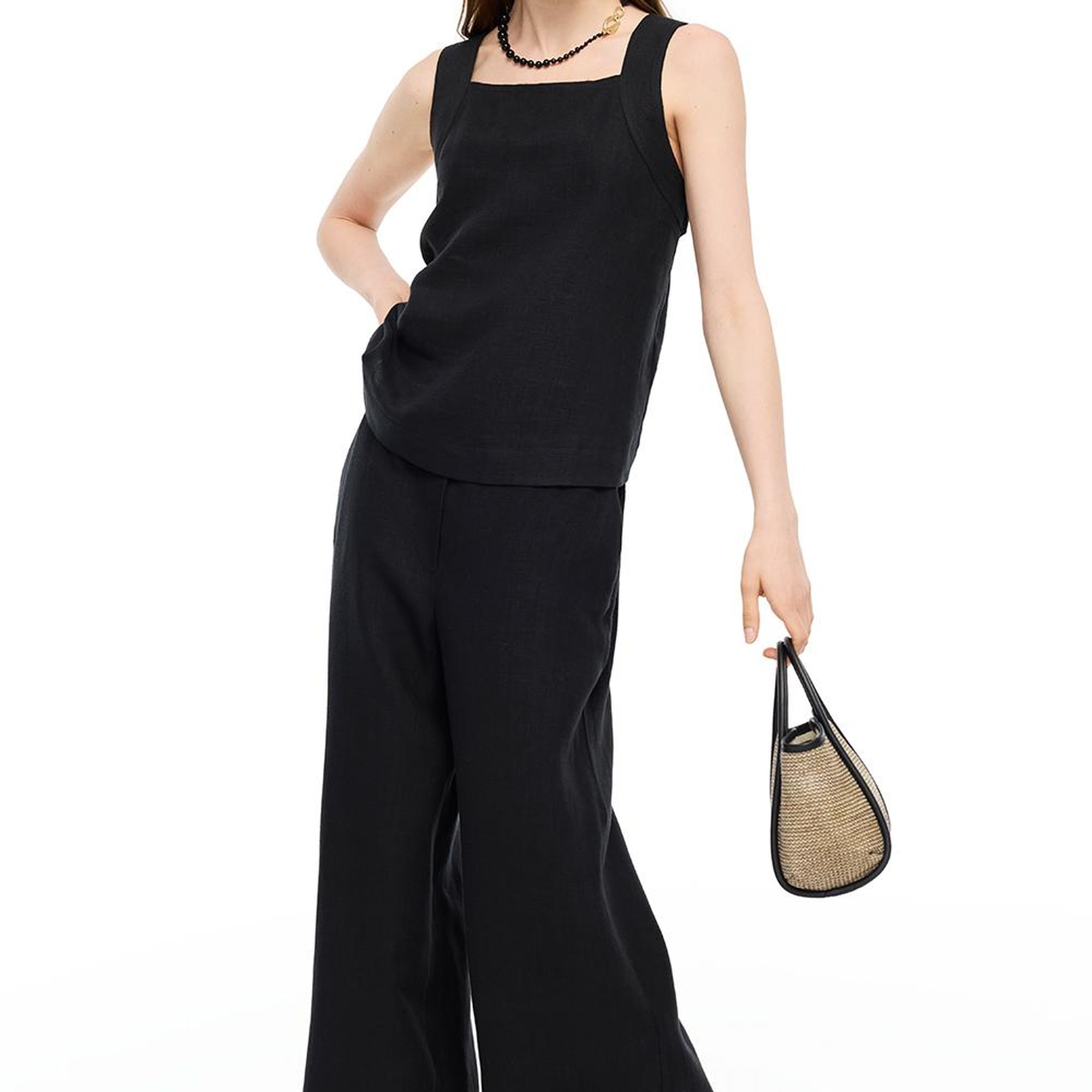 Siyah Holas Rahat Kalıp Kare Yaka Bluz