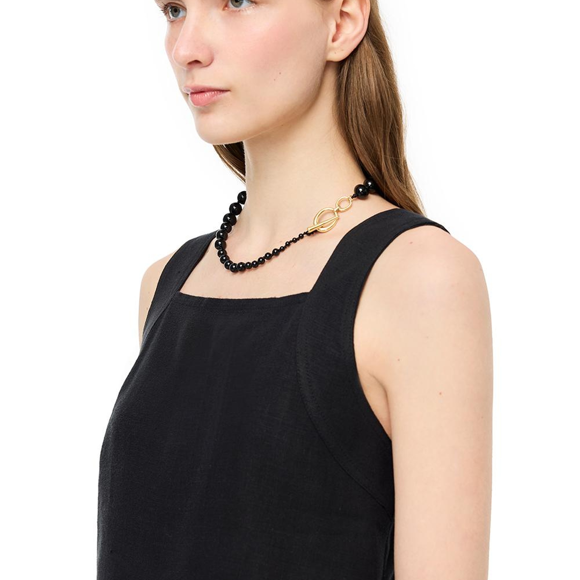 Siyah Holas Rahat Kalıp Kare Yaka Bluz