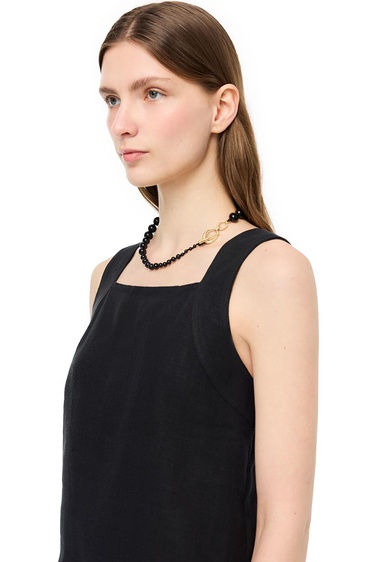  Siyah Holas Rahat Kalıp Kare Yaka Bluz