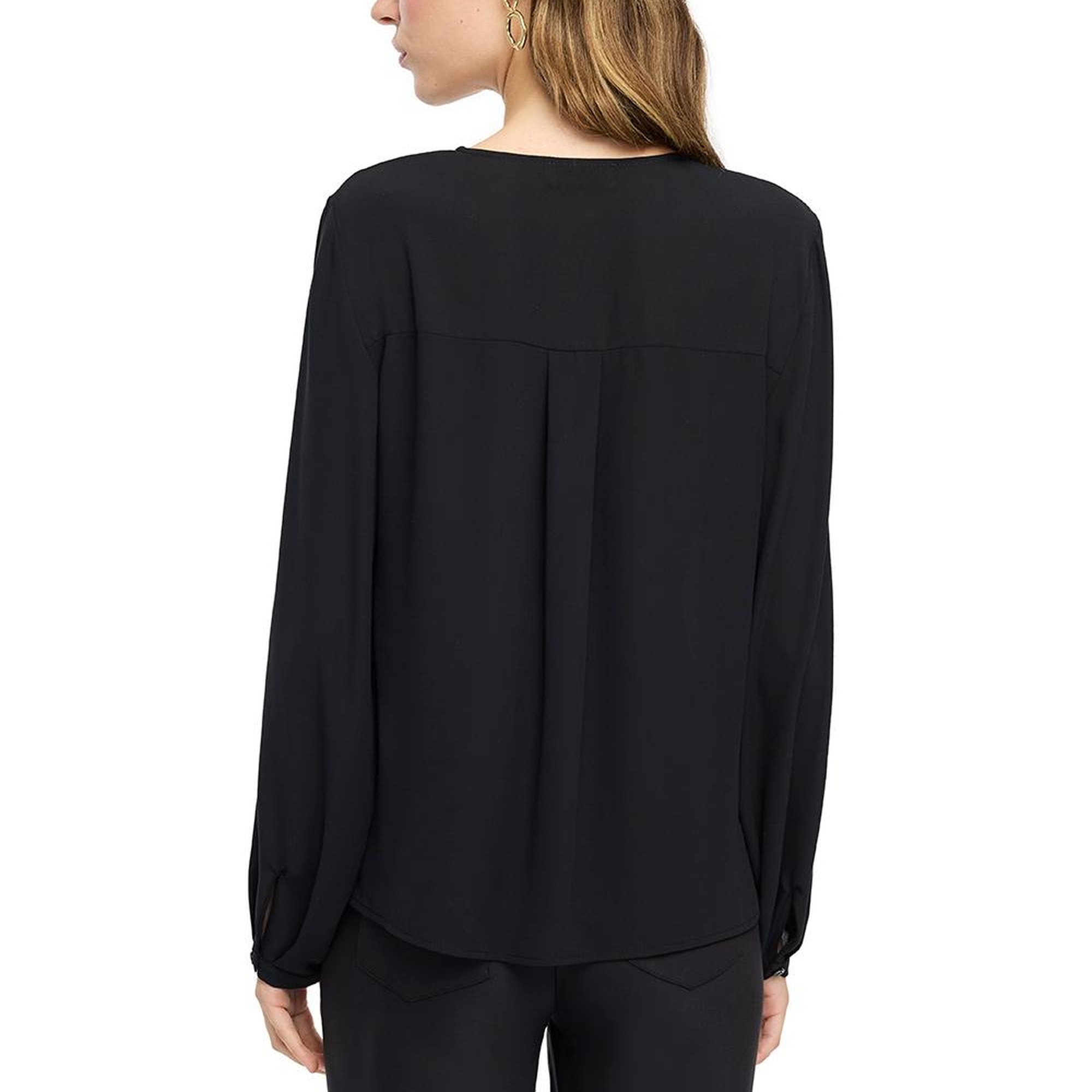 Siyah Ametist Rahat Kalıp V-Yaka Bluz