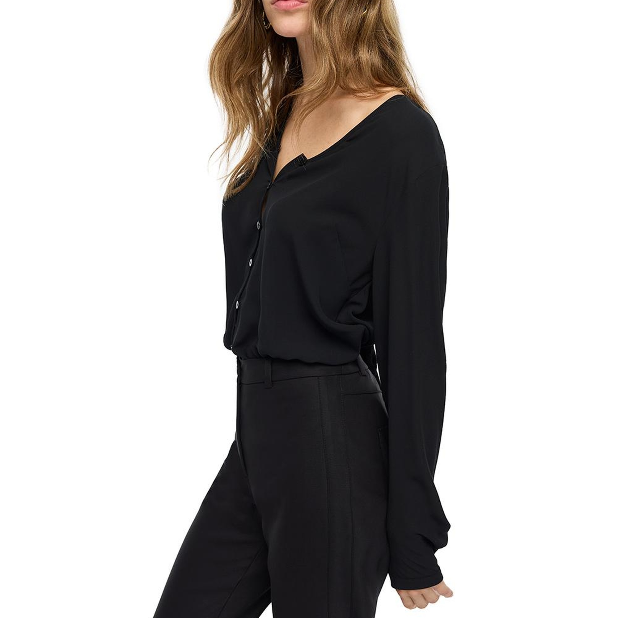 Siyah Ametist Rahat Kalıp V-Yaka Bluz