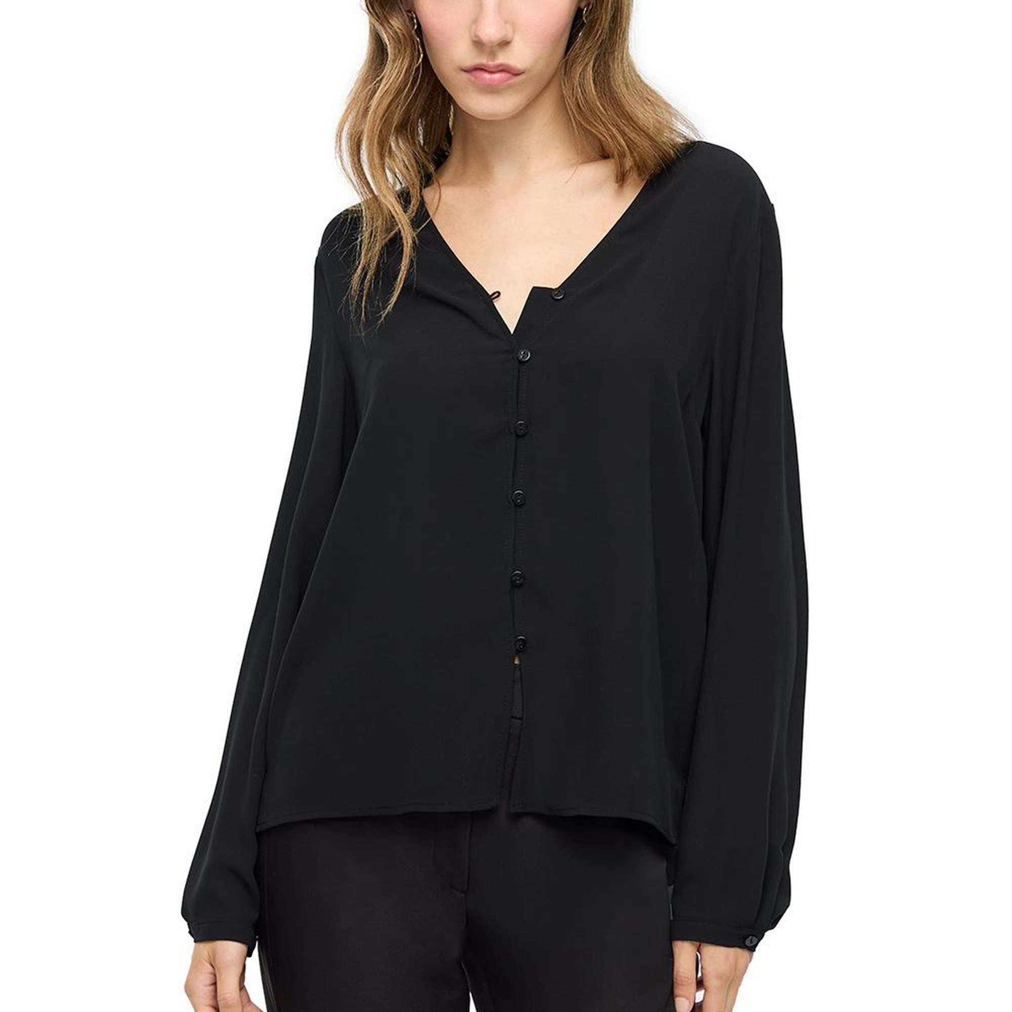 Siyah Ametist Rahat Kalıp V-Yaka Bluz