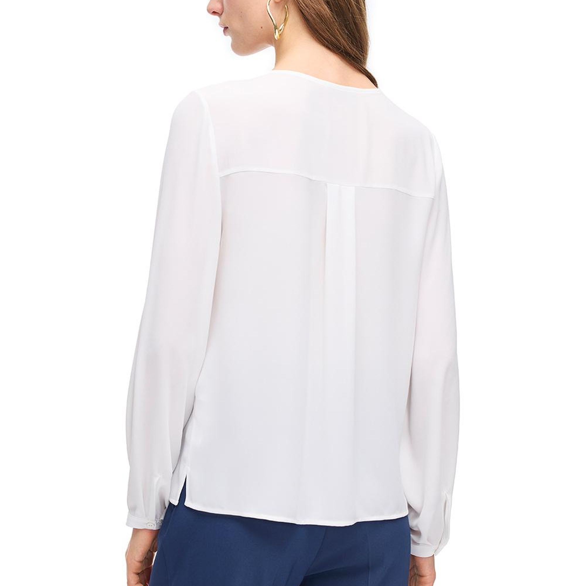 Beyaz Ametist Rahat Kalıp V-Yaka Bluz