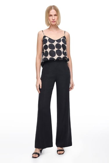  Pamuklu Yüksek Bel Geniş Paça Pantolon