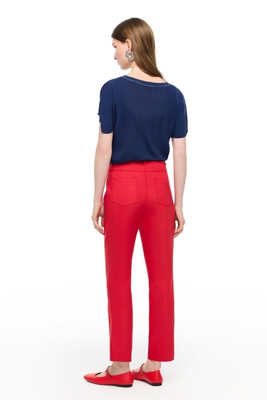  Kırmızı Dellas Regular Fit Yüksek Bel Pantolon