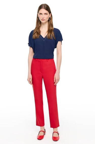  Kırmızı Dellas Regular Fit Yüksek Bel Pantolon