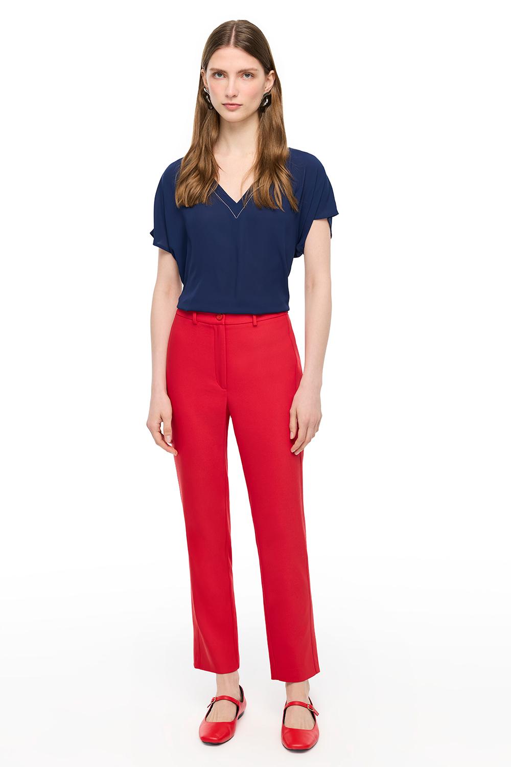  Kırmızı Dellas Regular Fit Yüksek Bel Pantolon