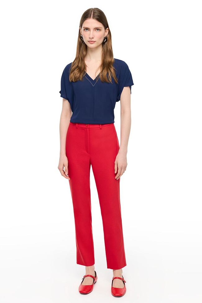  Kırmızı Dellas Regular Fit Yüksek Bel Pantolon