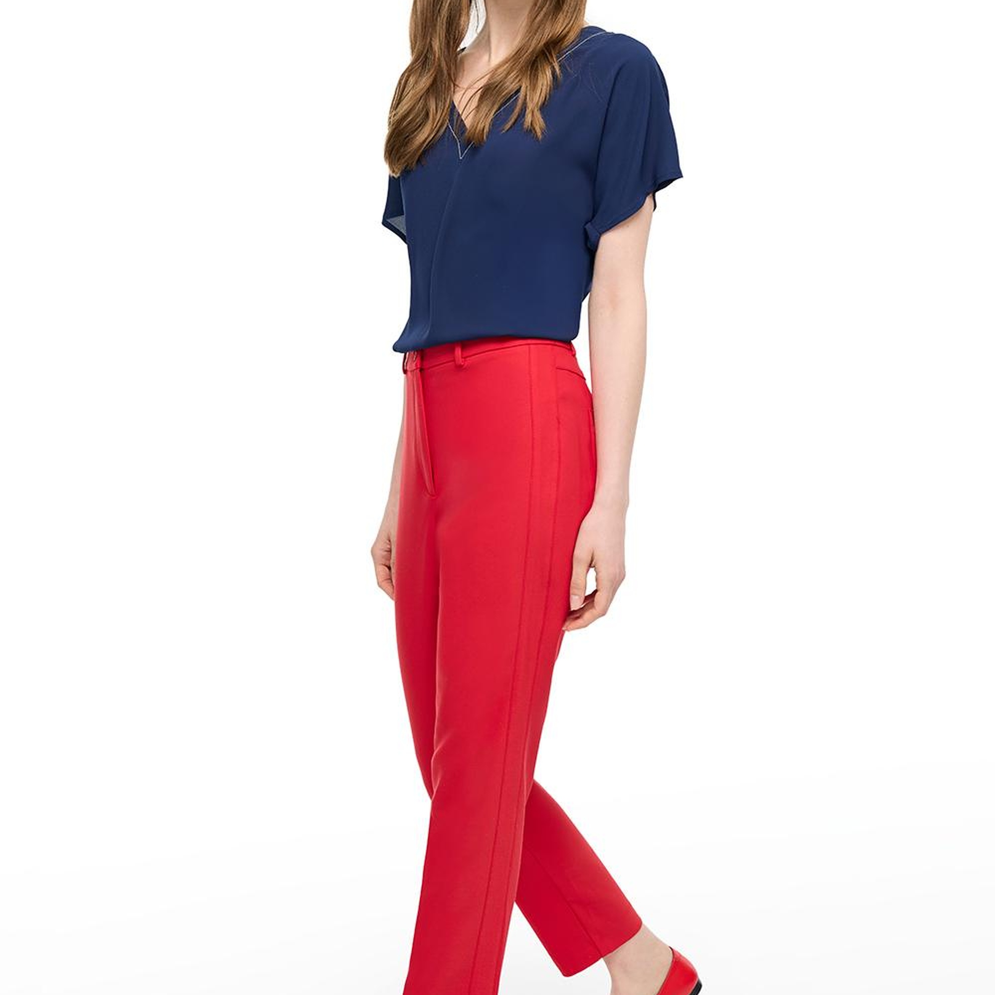 Kırmızı Dellas Regular Fit Yüksek Bel Pantolon