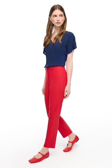  Kırmızı Dellas Regular Fit Yüksek Bel Pantolon