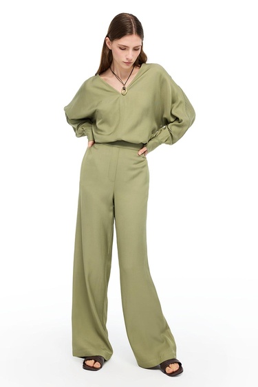  Haki Favors Rahat Kalıp Yüksek Bel Pantolon