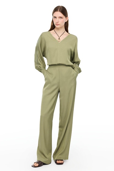  Haki Favors Rahat Kalıp Yüksek Bel Pantolon