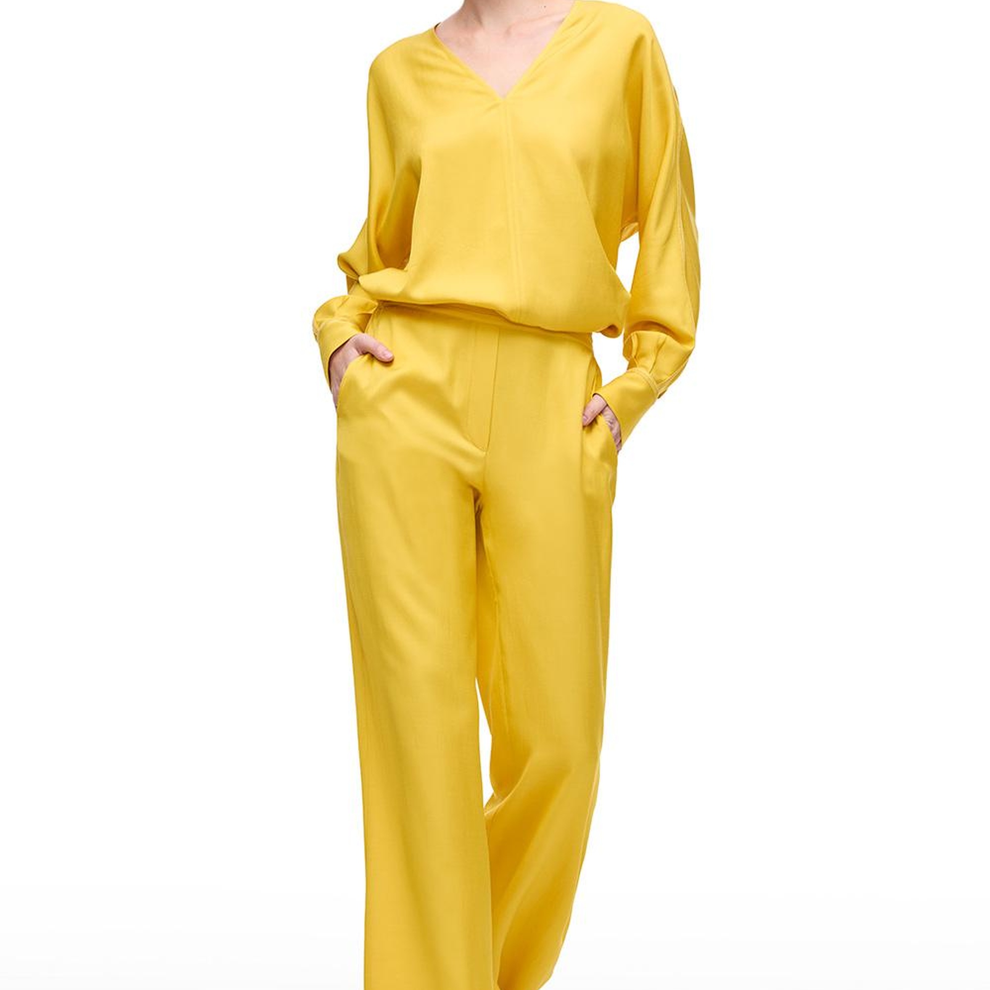 Sarı Favors Rahat Kalıp Yüksek Bel Pantolon