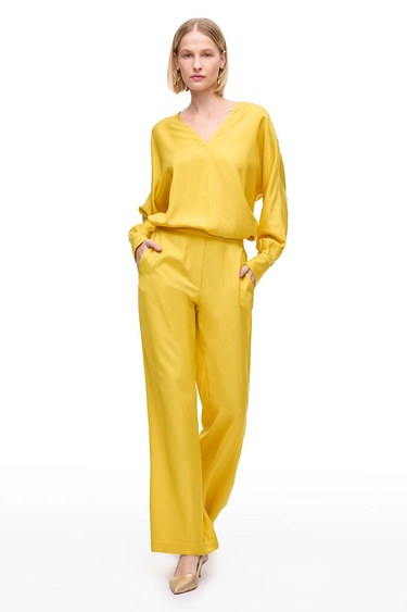  Sarı Favors Rahat Kalıp Yüksek Bel Pantolon