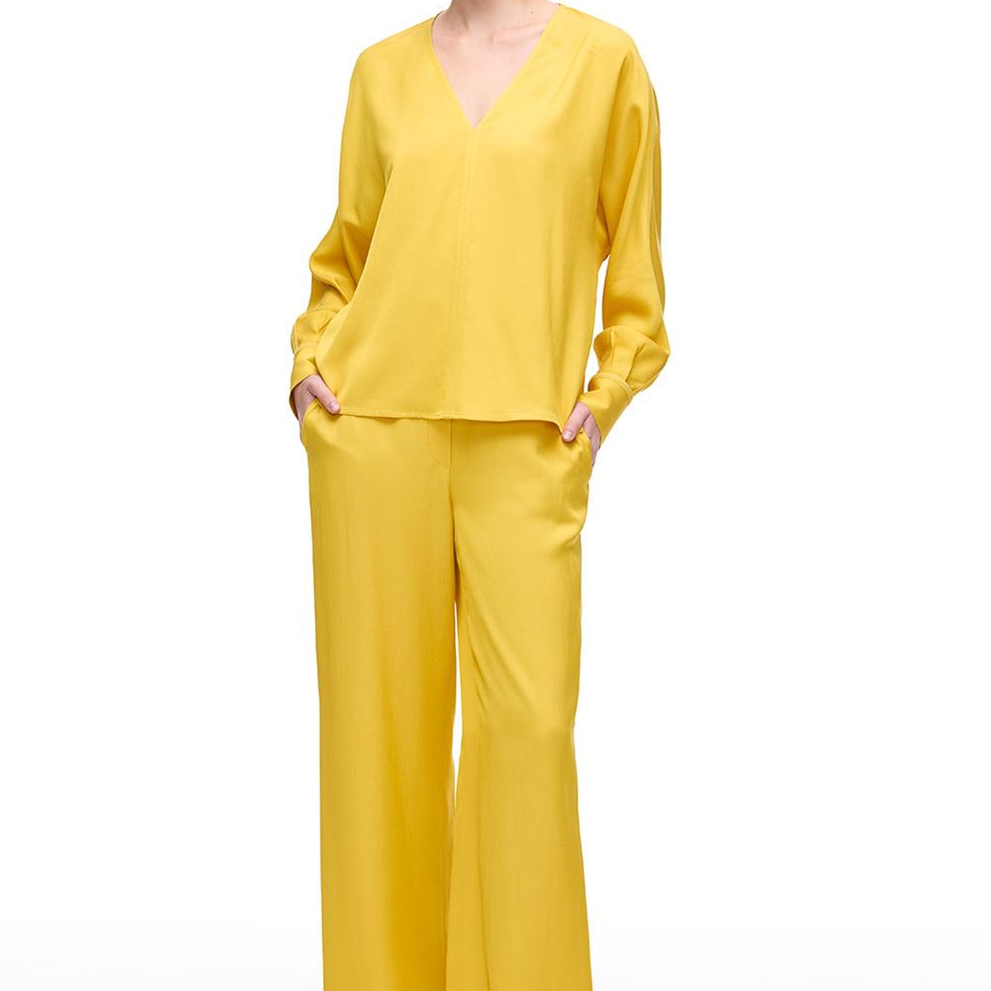 Sarı Favors Rahat Kalıp Yüksek Bel Pantolon