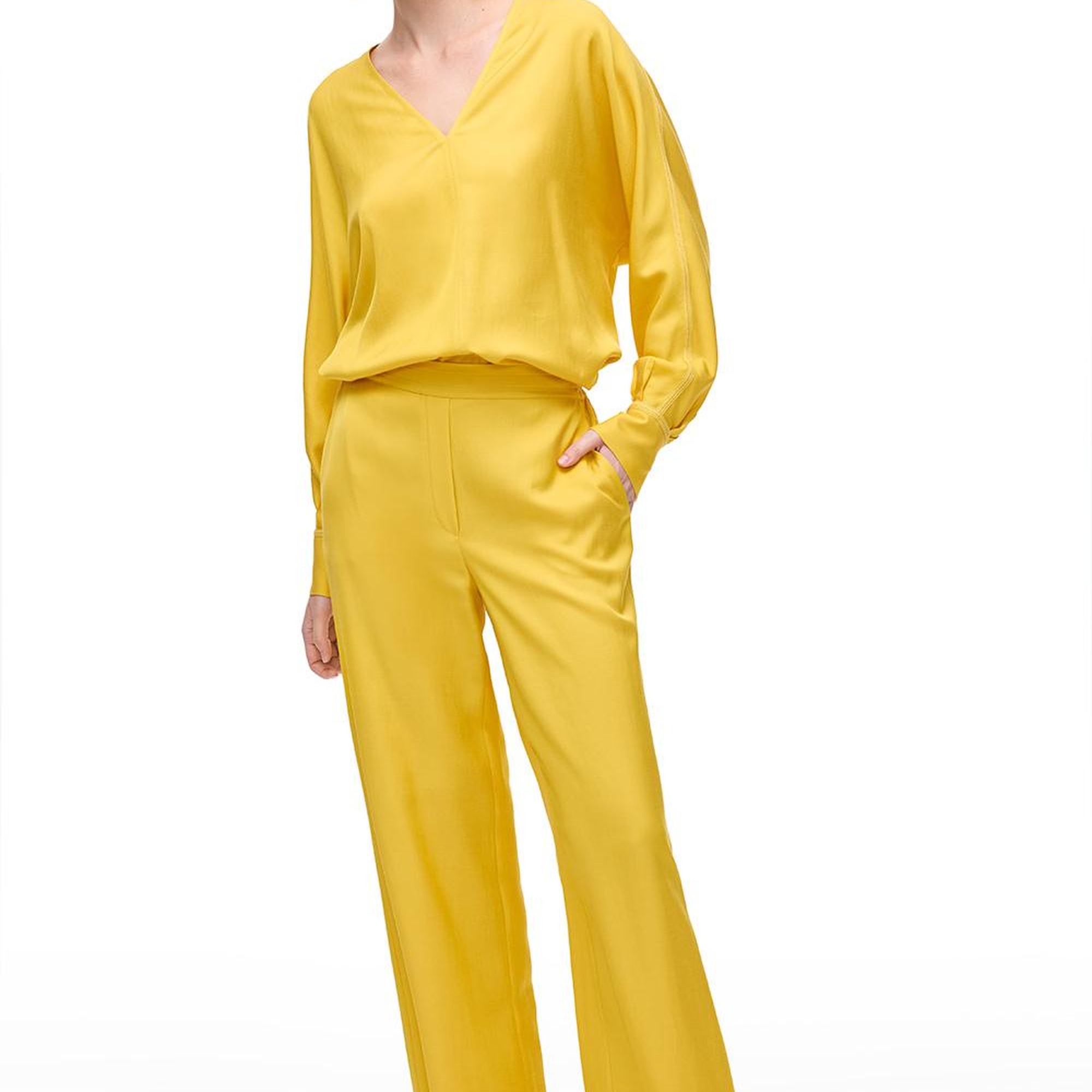 Sarı Favors Rahat Kalıp Yüksek Bel Pantolon