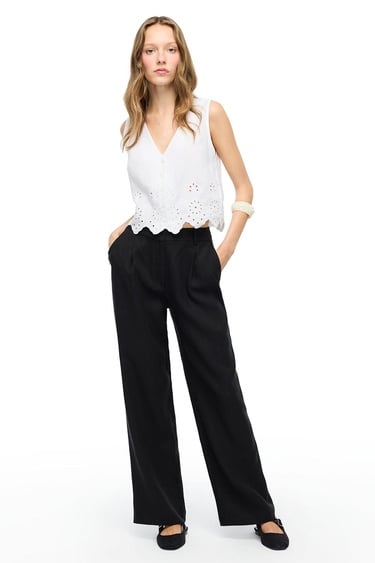  Keten Yüksek Bel Geniş Paça Pantolon