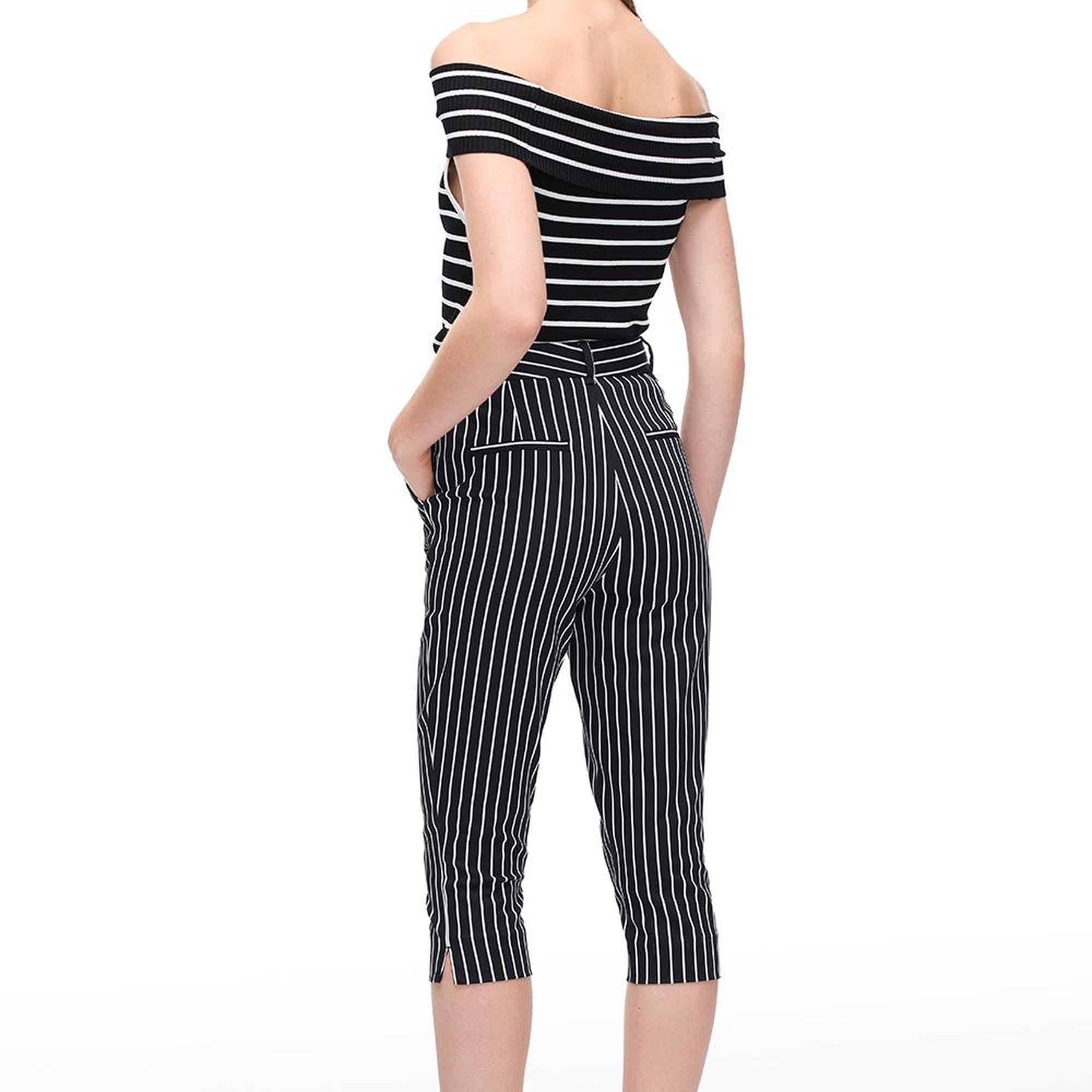 Çizgili Yüksek Bel Pamuklu Pantolon